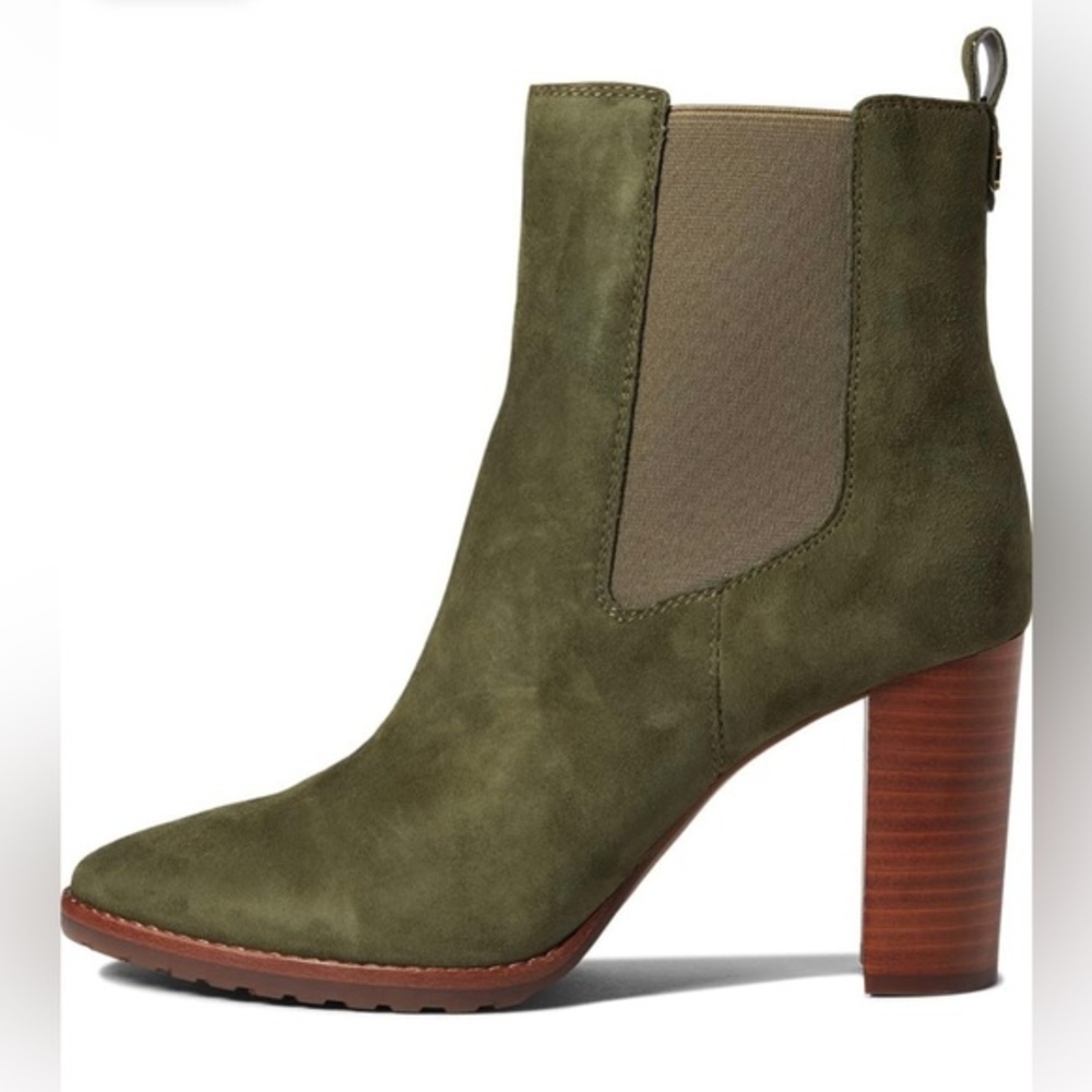 LAUREN Ralph Lauren Mylah olive stacked heel suede ankle Bootie boots size‎ 11